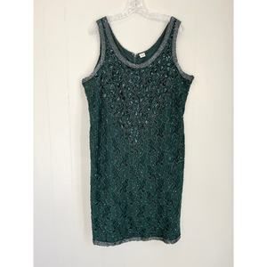 Vintage Fully Beaded Green Sheath Dress‎ 3X Plus Sized Cocktail Coquette Dainty